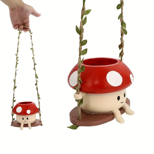 Resin mushroom swing planter - mushroom,